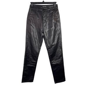 Faux Leather Black Pants Womens Size 4 High Rise Straight Leg Casual Cotton